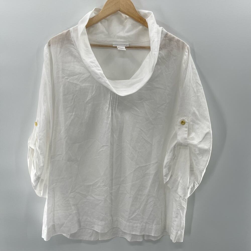 Soft Surroundings 100% Cotton Cowl Neck Lightweight 3/4 Sleeve Blouse Size Large